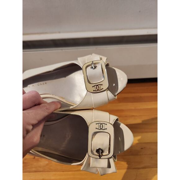 Etienne Aigner Womens Sz 7.5 M Off White Beige Slingback Peep Toe Sandals - Picture 4 of 6